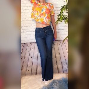 JustFab Button Fly High Waisted Wide Leg Jeans